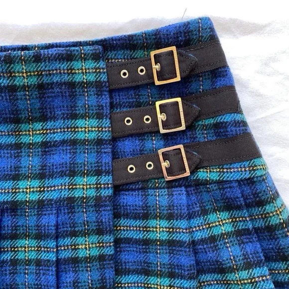 Juicy Couture Vintage Y2K Green Blue Plaid Pleated Mini Skirt Small - Picture 4 of 5